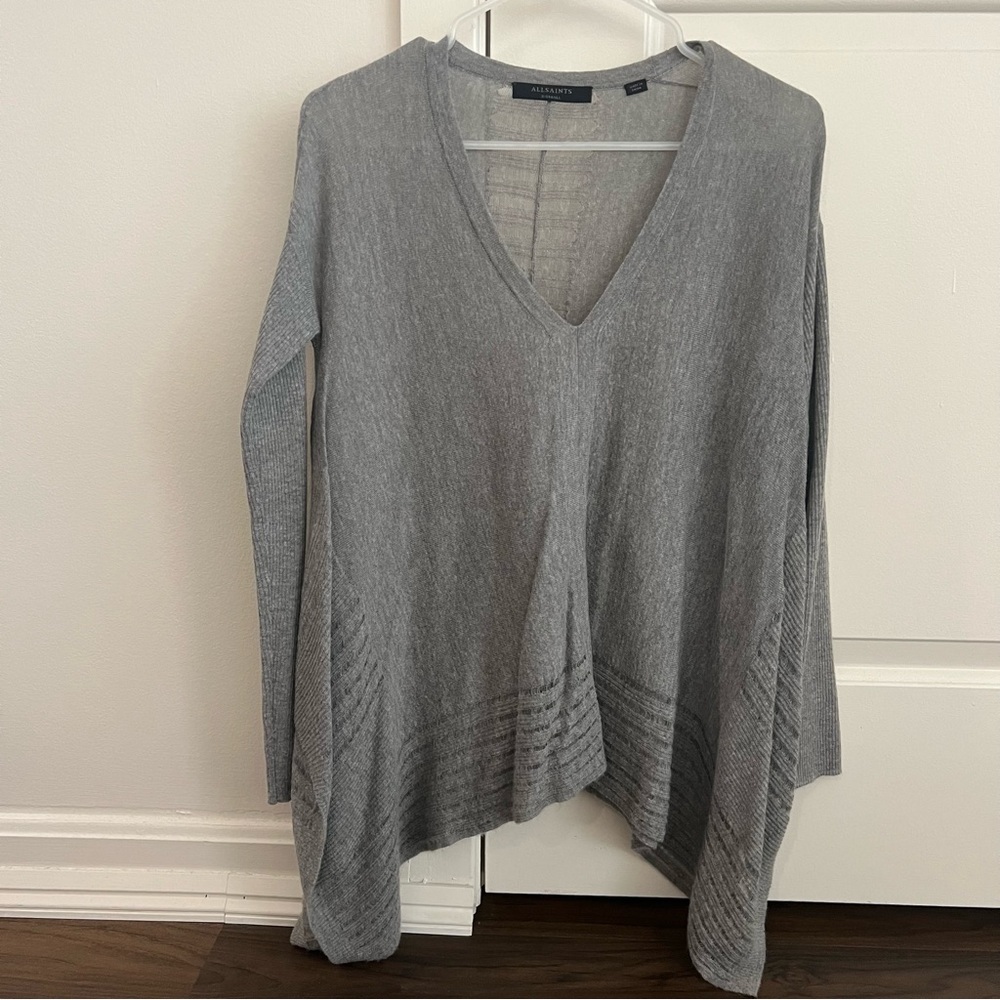 AllSaints V-Neck Grey Sweater- Size XS; Like New Condition